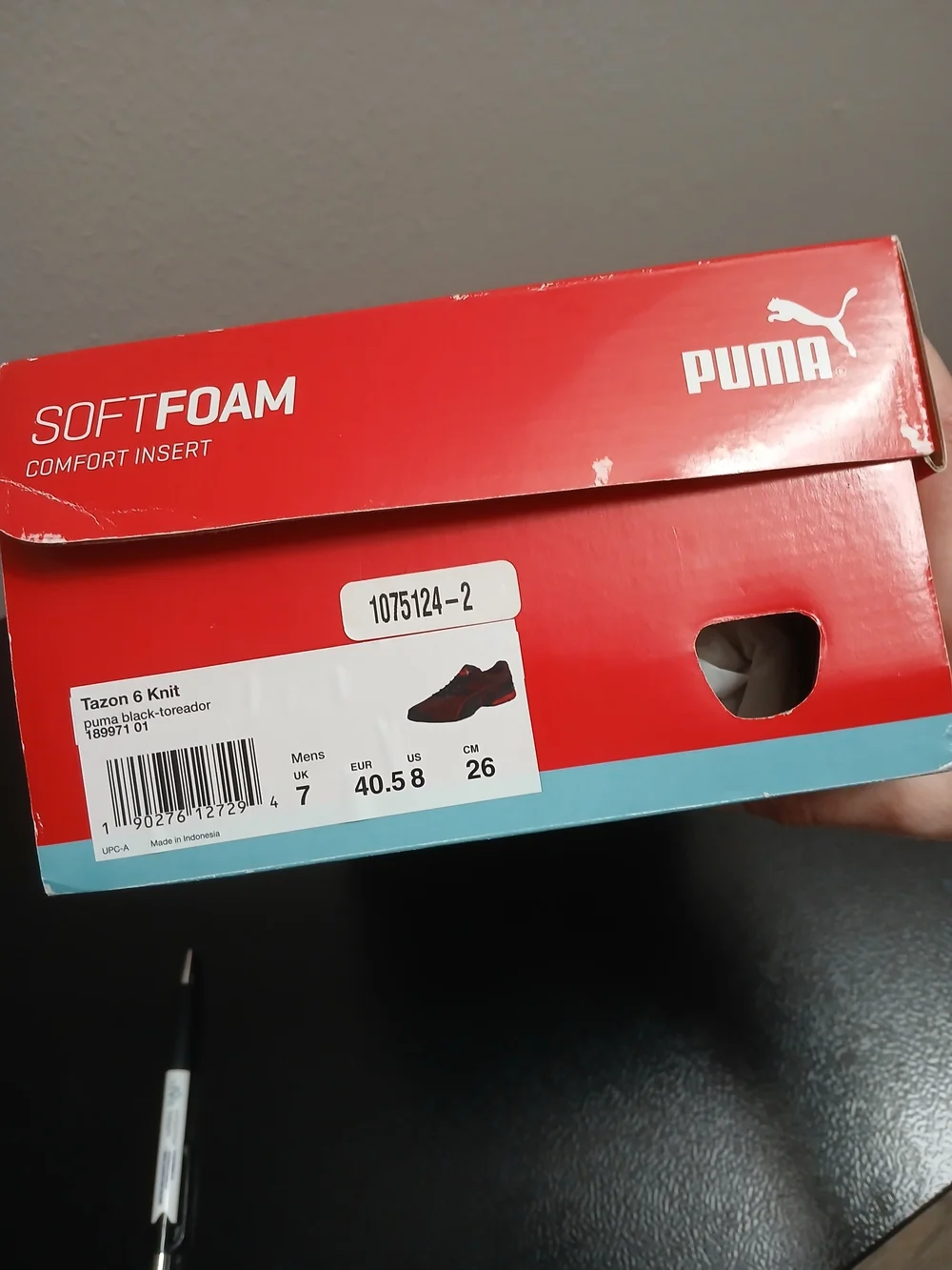 Puma Tazon 6 Knit Mens Soft Foam Shoes In Black/Red (New In Box)
